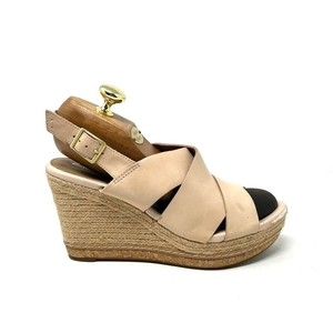 Clarks Artisan Womens 9 Nude Espadrille Leather Platform Wedge Slingback Sandals